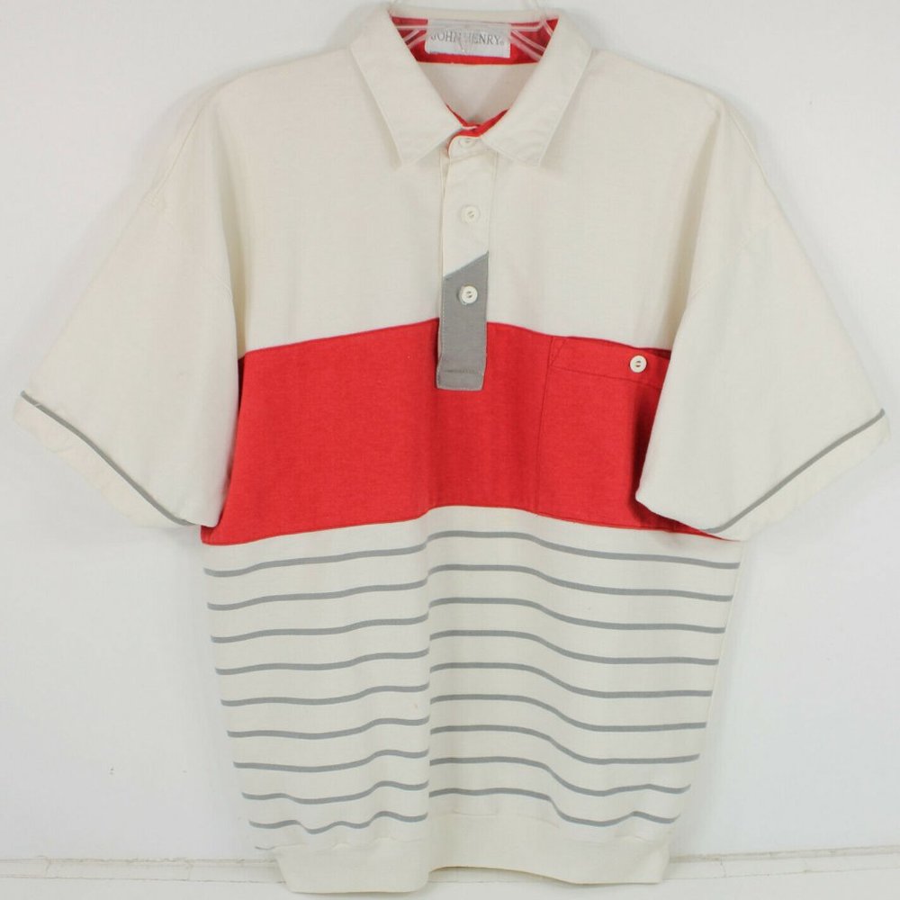 Vintage John Henry Red White 80's  Golf Shirt